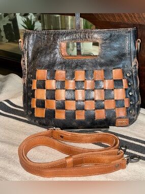 Bed Stu Leather Keiki Crossbody Bag Handbag Black Lux Tan Rustic MSRP $235